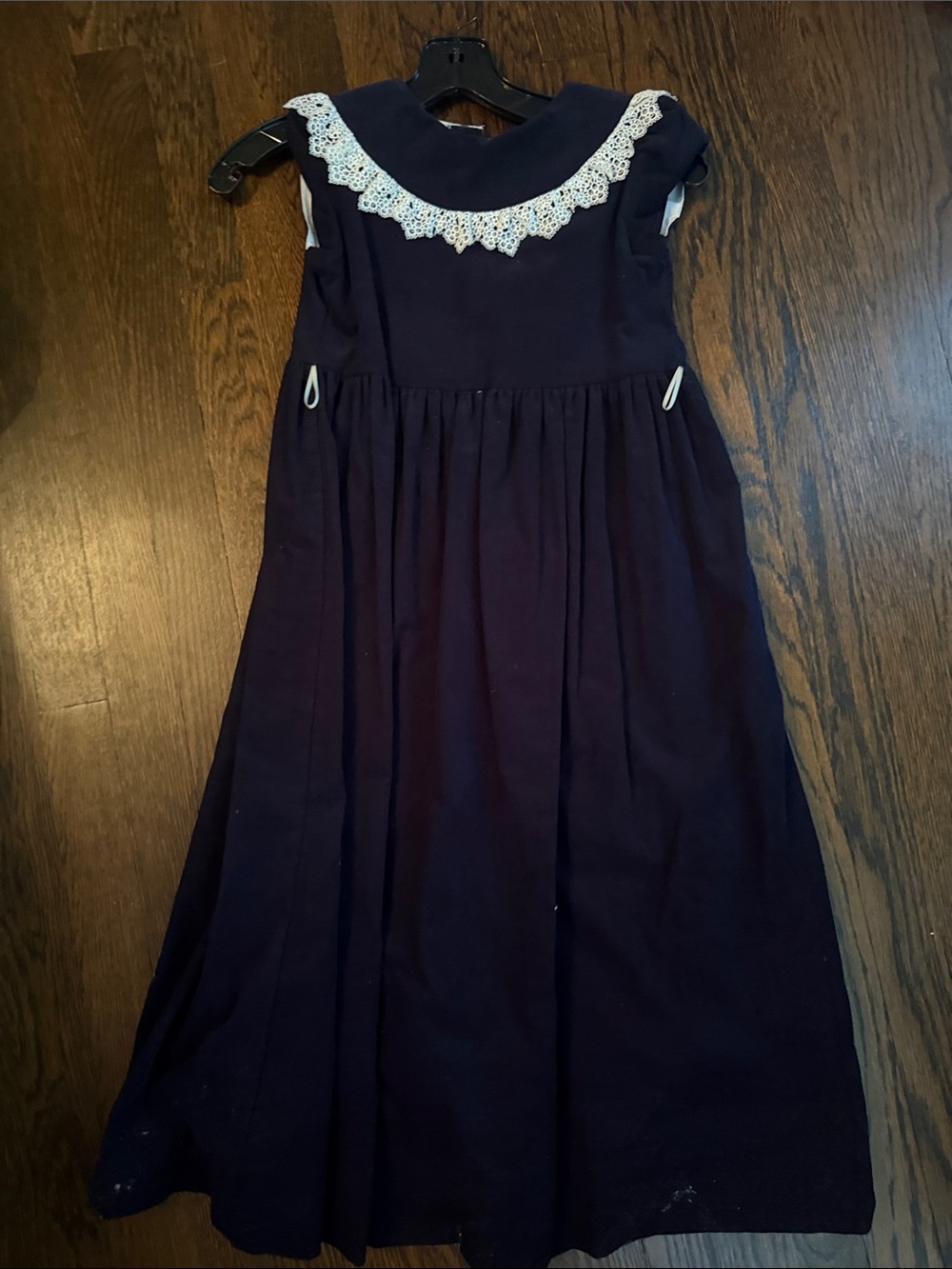 Classic Navy Dress for Girls with White Lace Trim